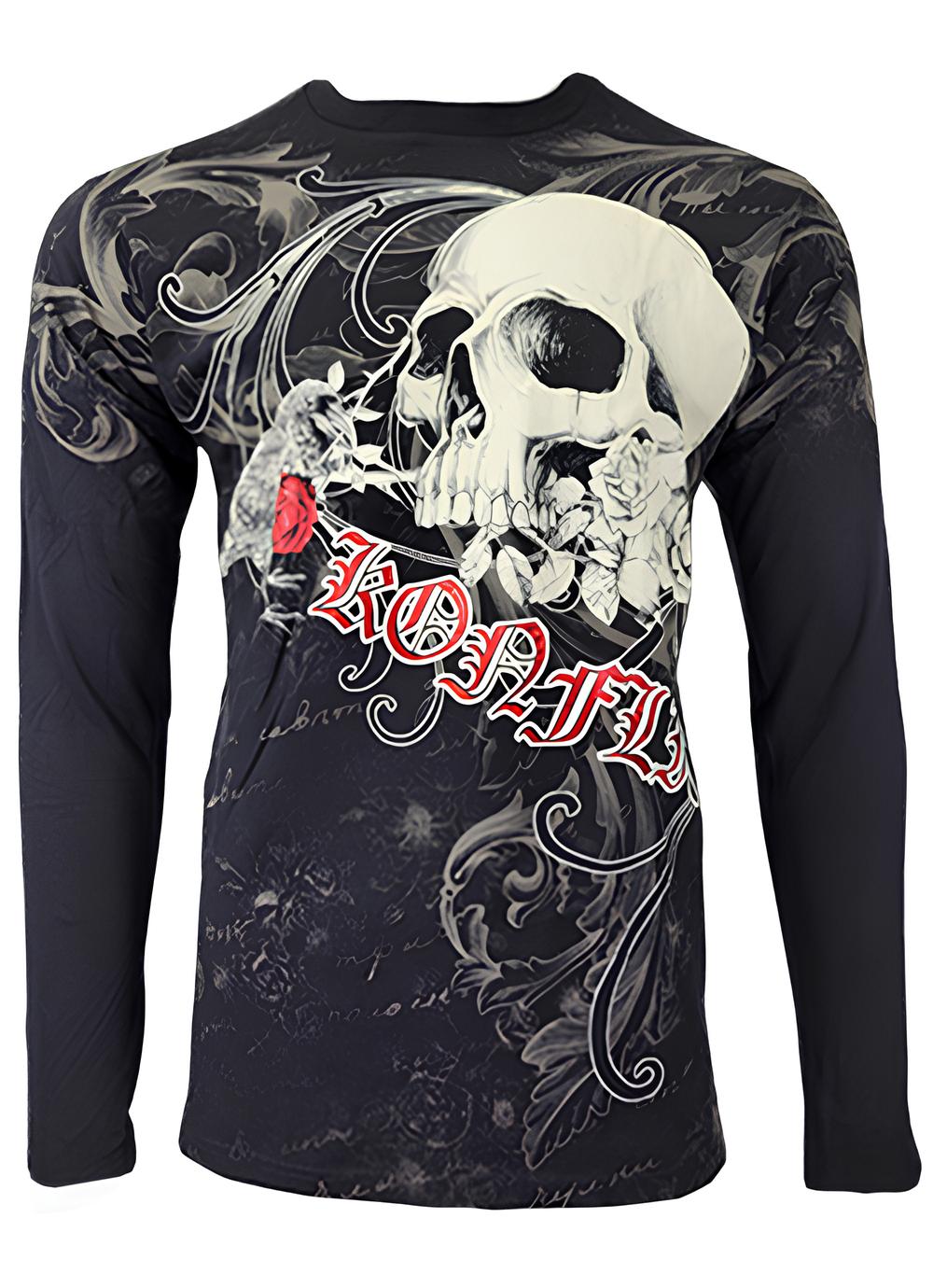 Konflic Skull And Rose Graphic Long Sleeve tee