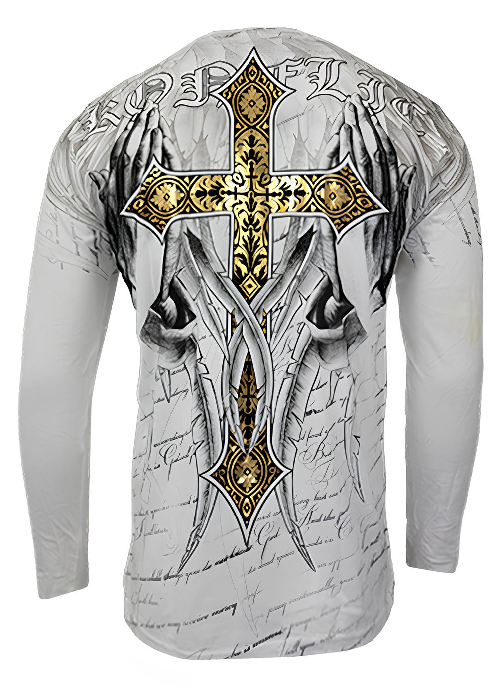 Konflic Praying Hands and Cross Graphic Long Sleeve tee