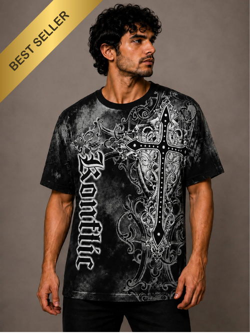 Konflic Giant Cross and Shield Graphic T Shirt