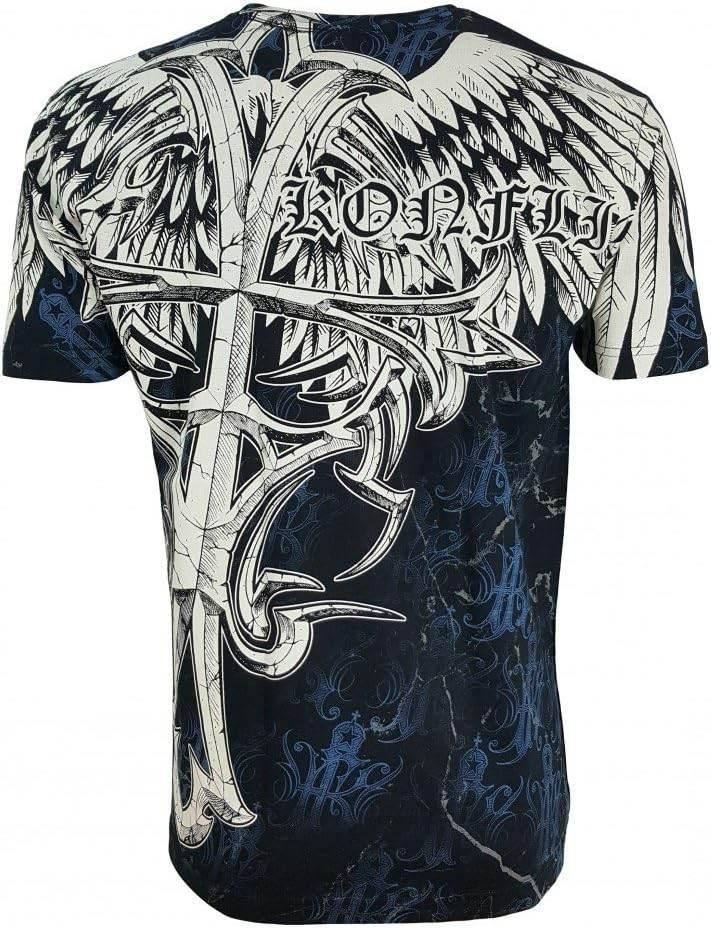 Black MMA t-shirt with gothic wings, cross graphic, and KONFLIC text on the back.