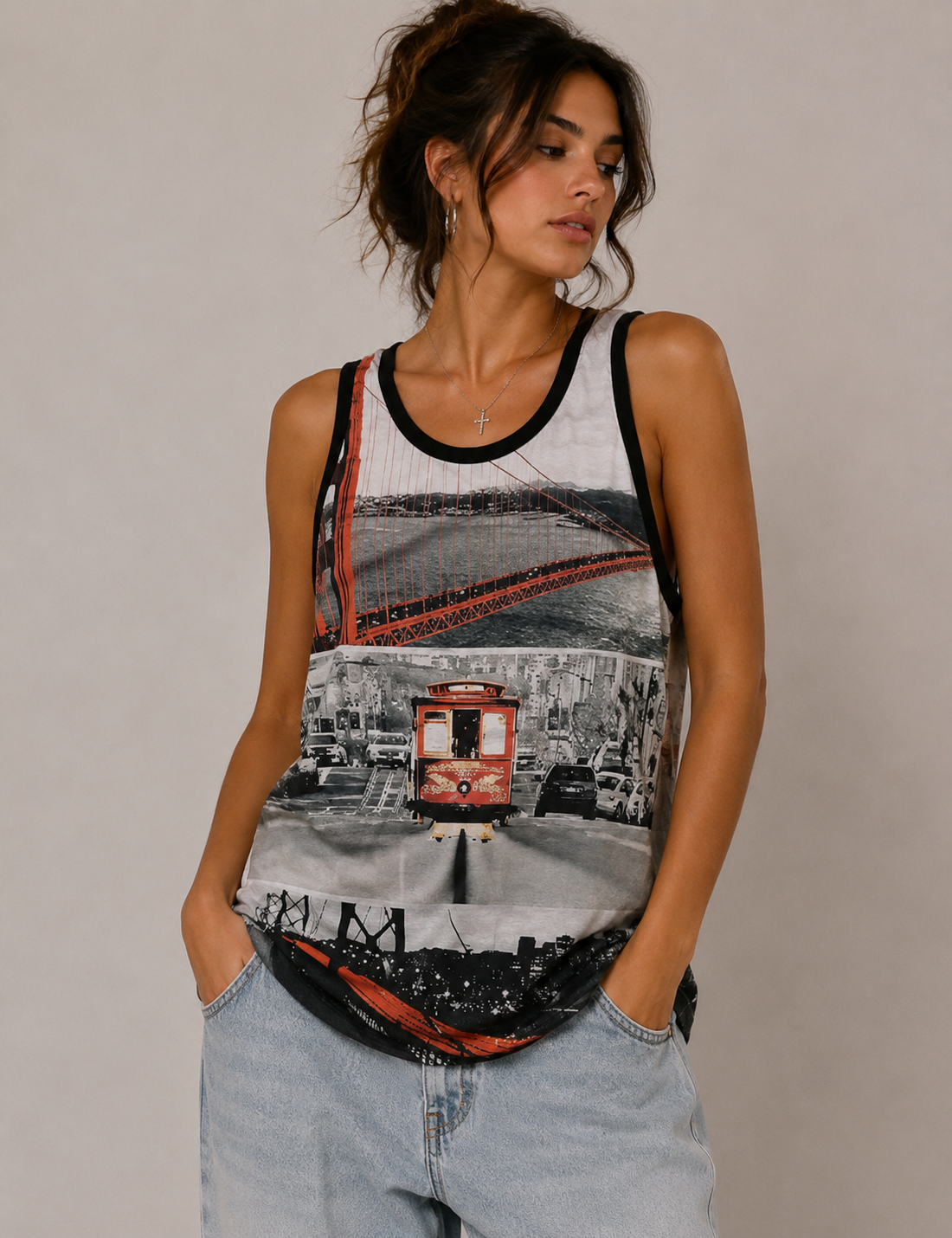 Konflic San Francisco City View Sublimation Graphic Mens Tank Tops