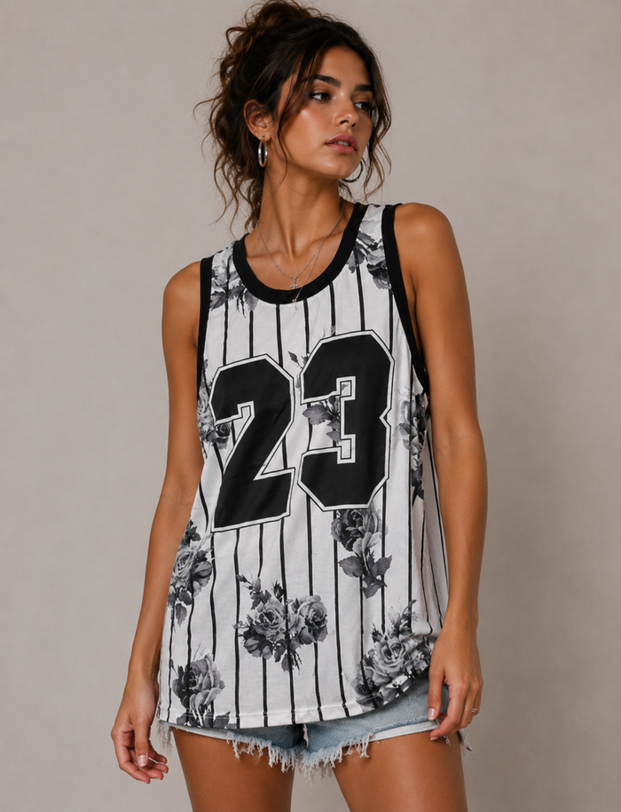 Konflic Floral Stripe 23 Sublimation Graphic Men's Tank Top