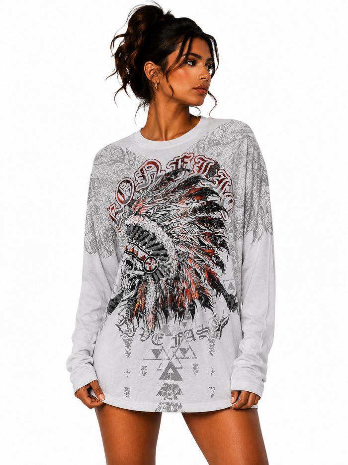Konflic Warrior Skull Men's Long Sleeve T-Shirt "Red Foil"