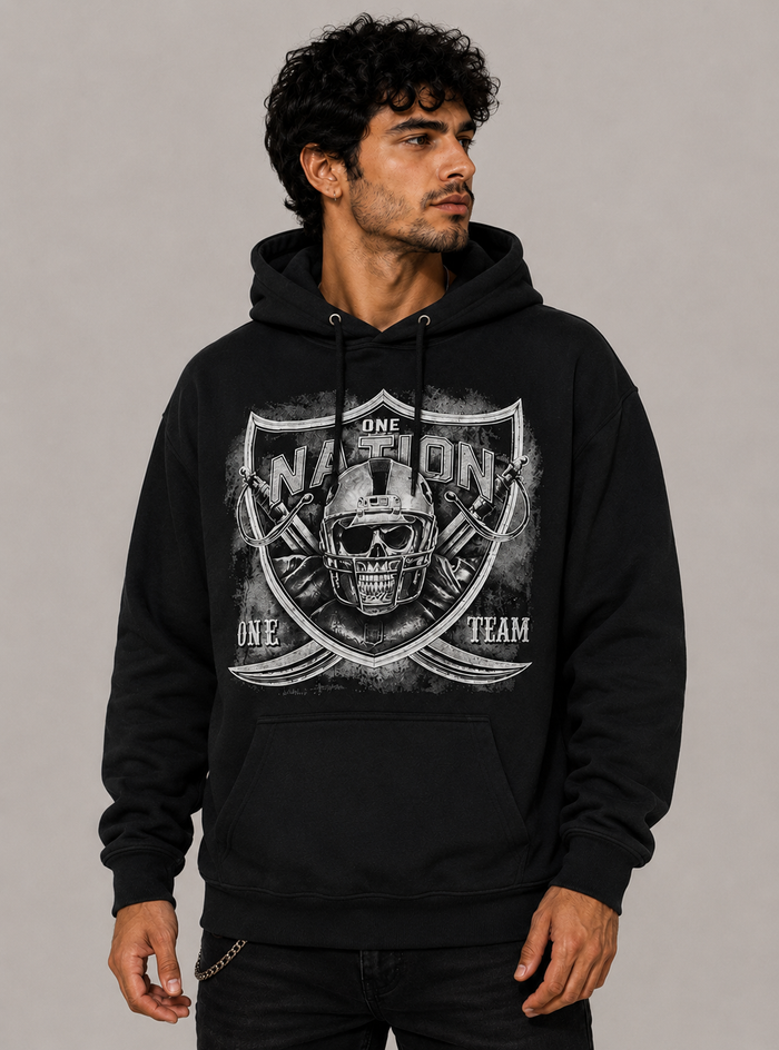 Konflic One Nation One Team Pirate Skull Football Fan Graphic Hoodie
