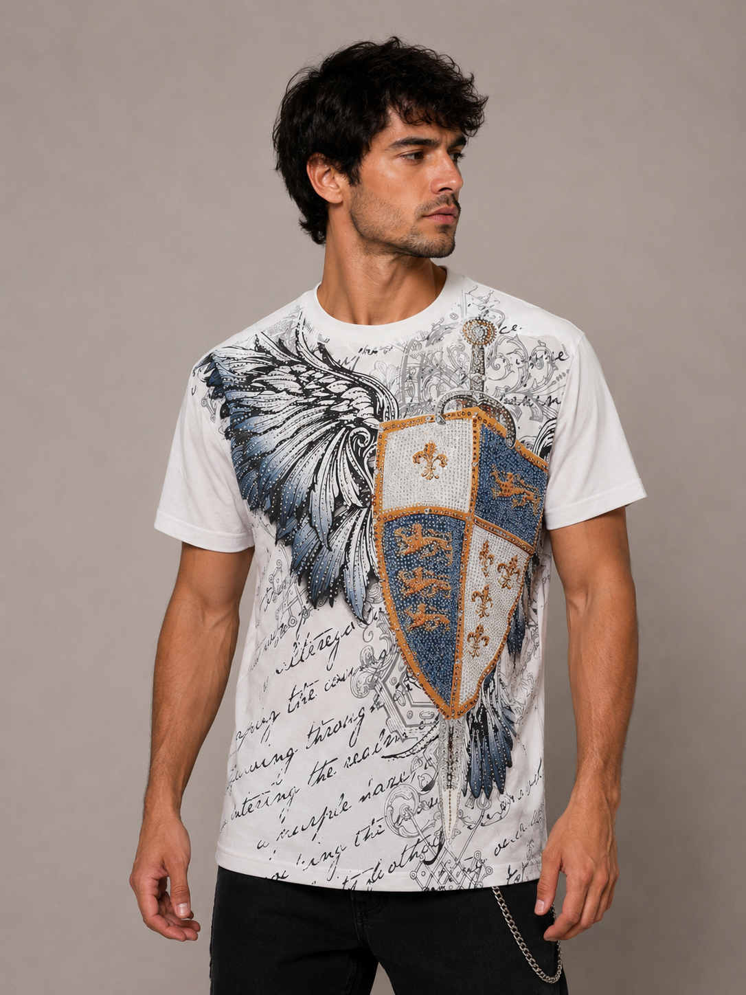Konflic Blue Shield Knight with Rhinestone T-Shirt