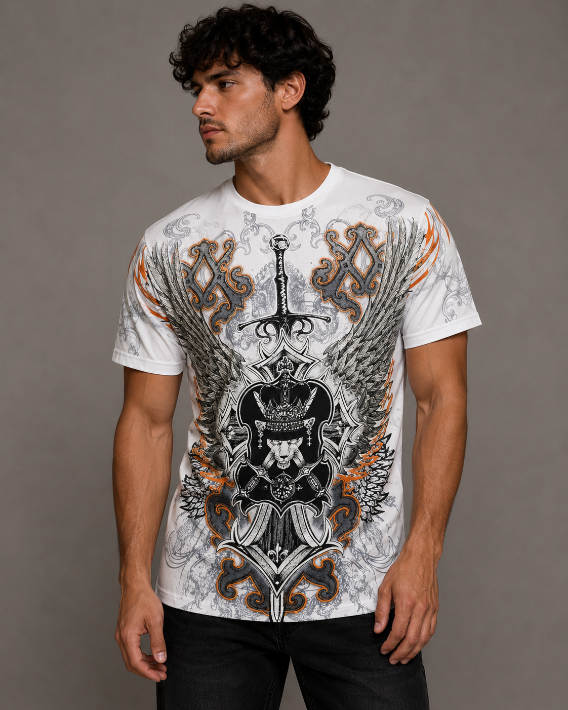 Konflic Justice Wings Swords and Shield Graphic T Shirt