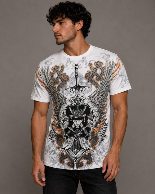 Konflic Justice Wings Swords and Shield Graphic T Shirt