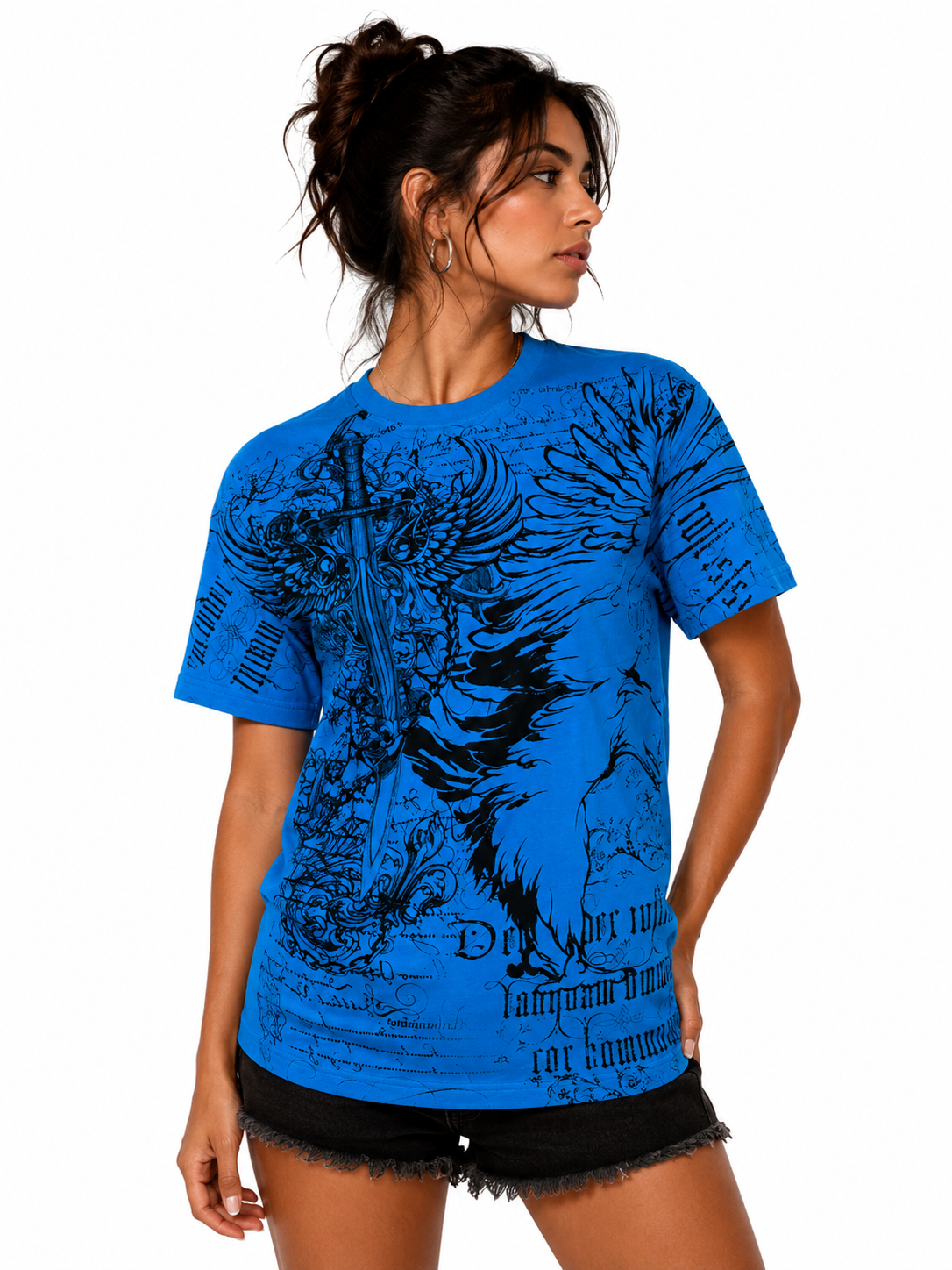 Konflic Eagle Shield & Tribal Sword with Chains Graphic All Over Print Men's T-Shirt