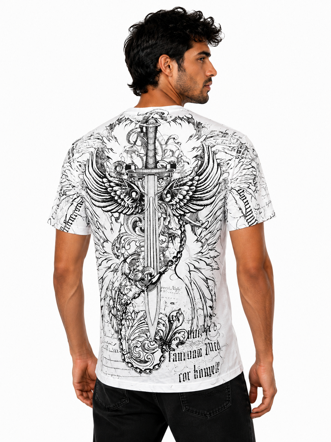 Konflic Eagle Shield & Tribal Sword with Chains Graphic All Over Print Men's T-Shirt
