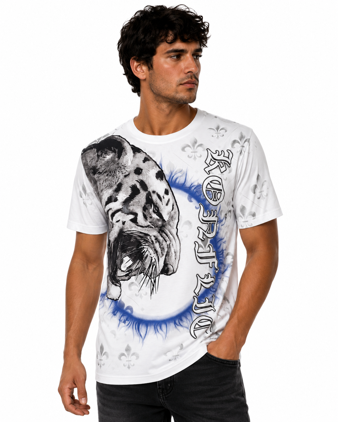 Konflic Imperial Crest with White Tiger Graphic All Over Print Men's T-Shirt