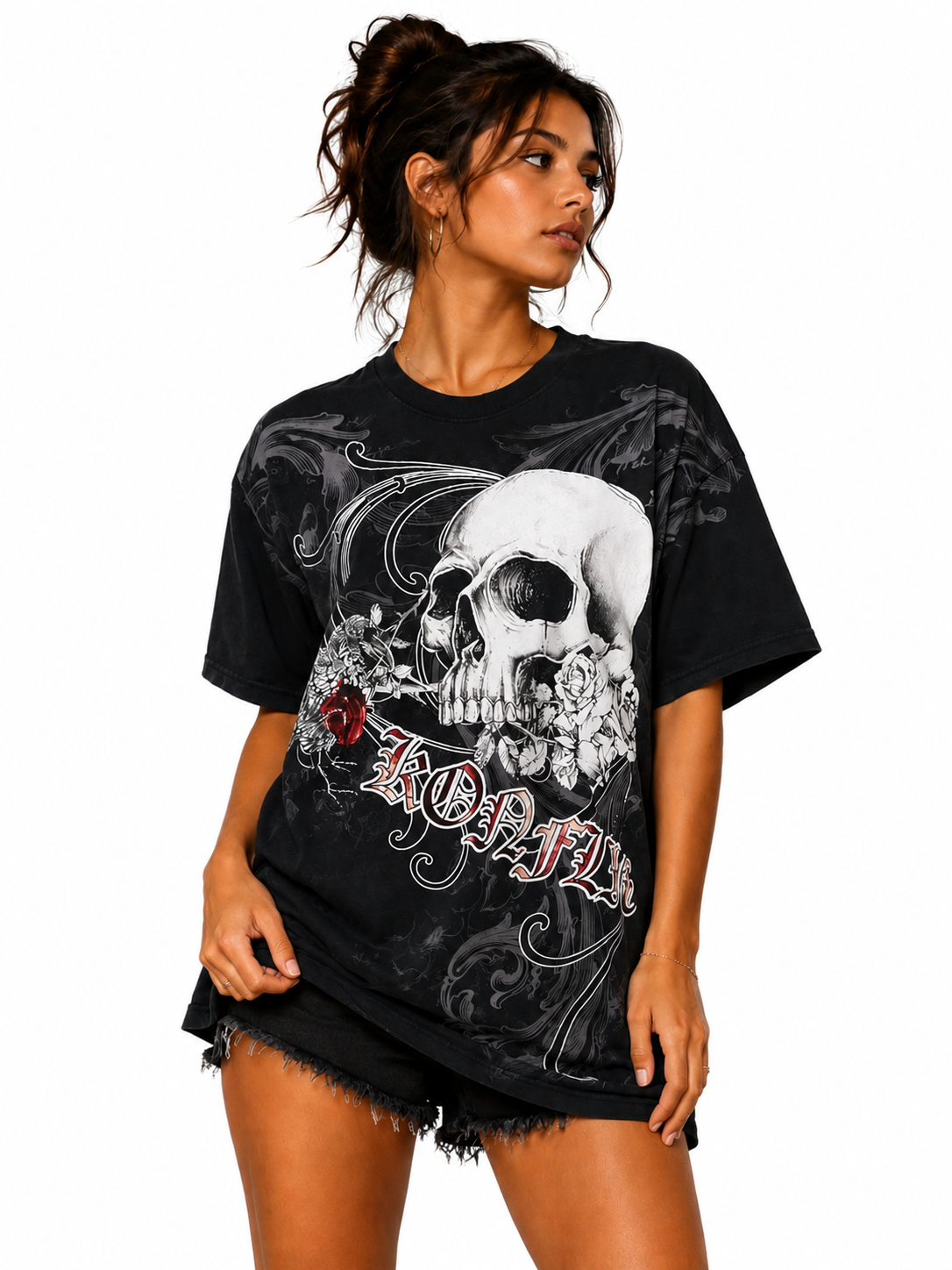 Konflic Skull with Rose & Raven Graphic All Over Print Men's T-Shirt "Red Foil"