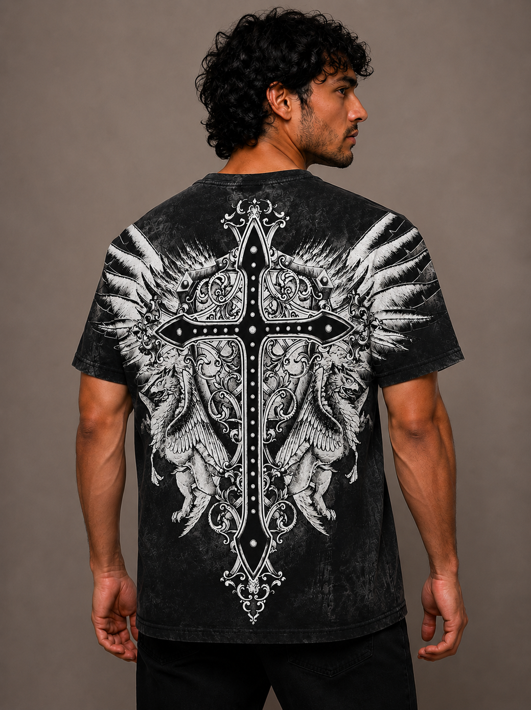 Konflic Giant Cross and Shield Graphic T Shirt