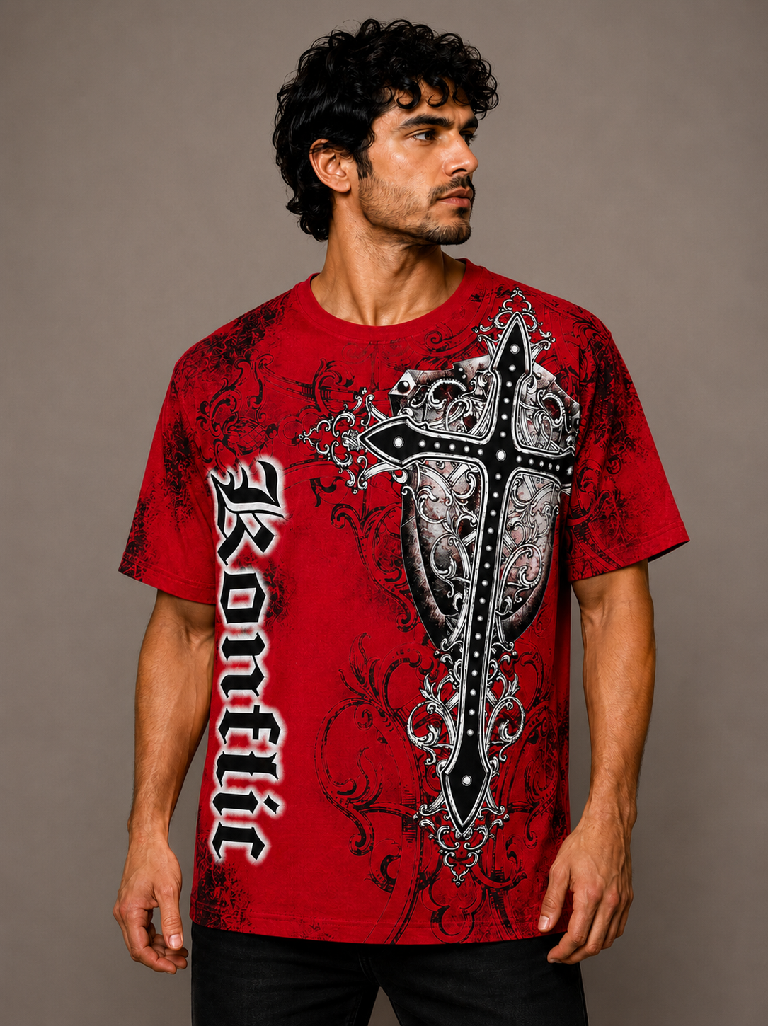 Konflic Giant Cross and Shield Graphic T Shirt