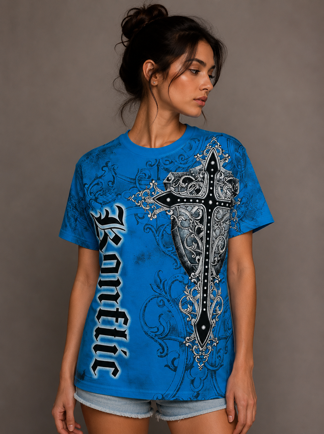 Konflic Giant Cross and Shield Graphic T Shirt