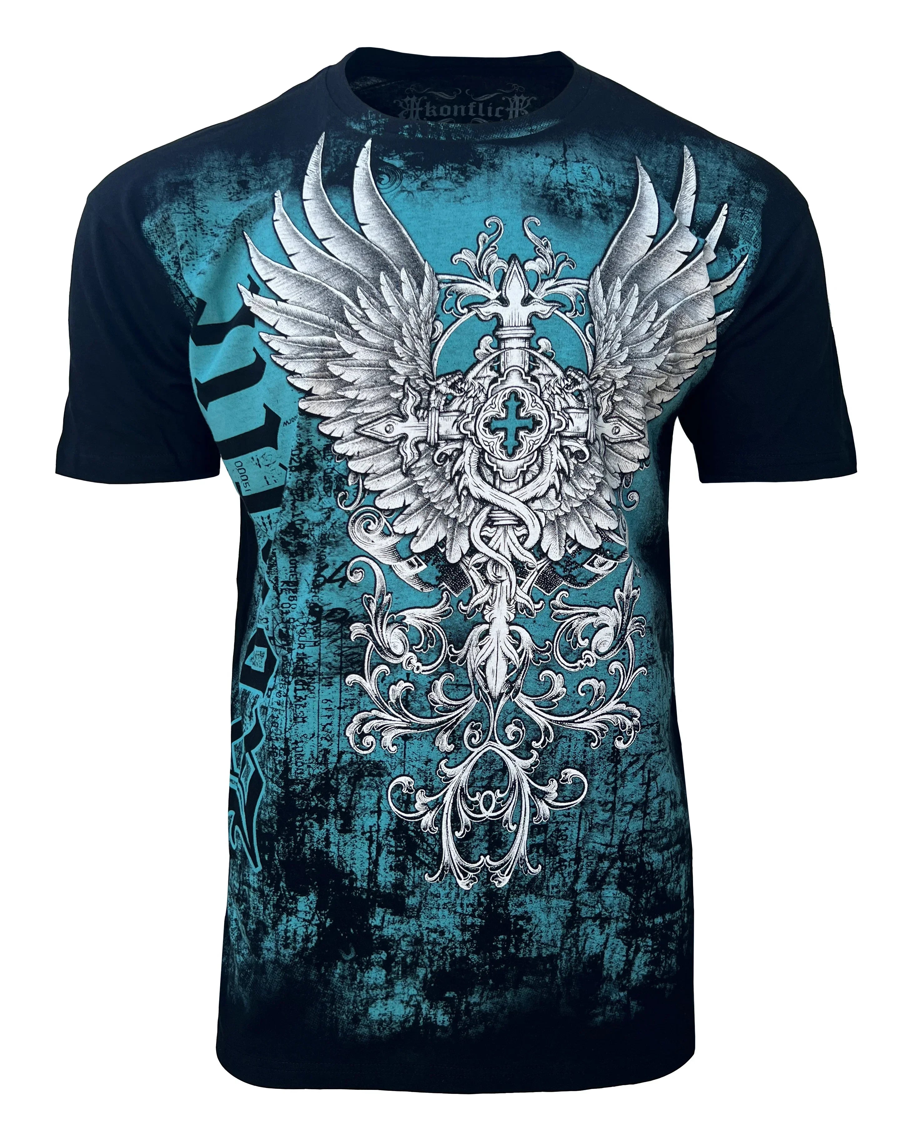Konflic mens Crewneck Cross With Wings