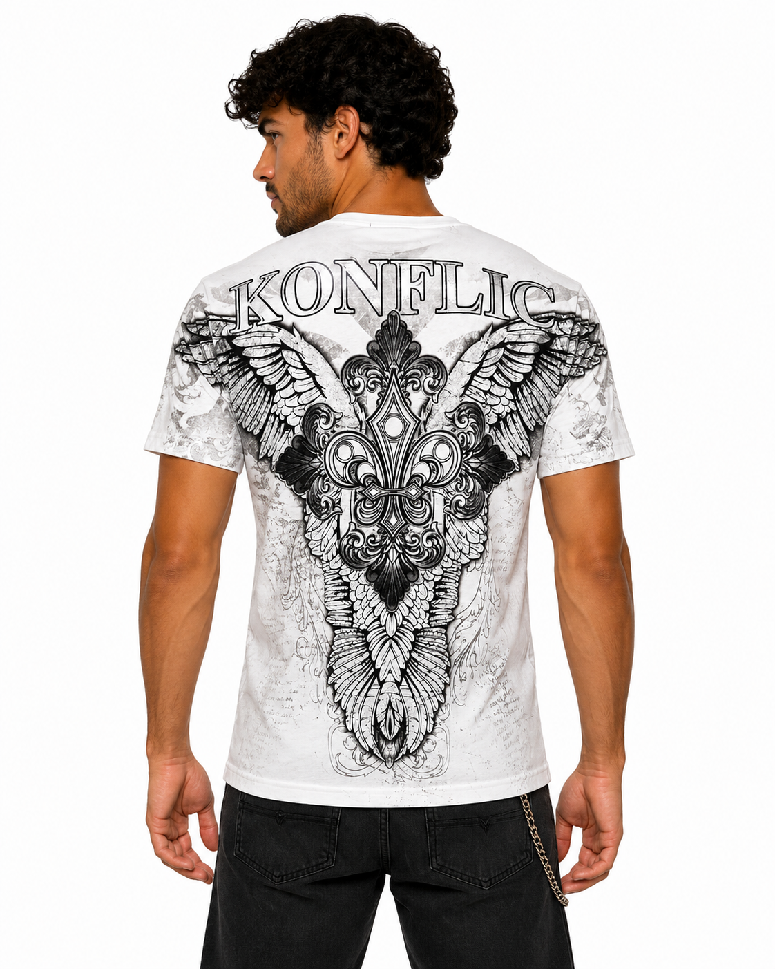 Konflic Men's Wings and Crossed Daggers Graphic All Over Print T-Shirt