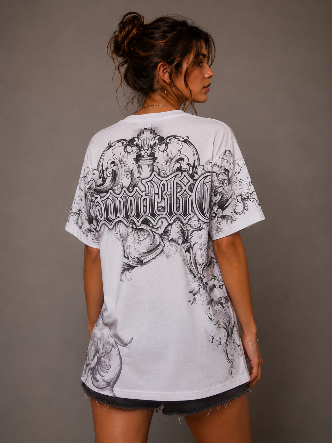 Konflic Skull of Calacas with Floral Graphic T Shirt