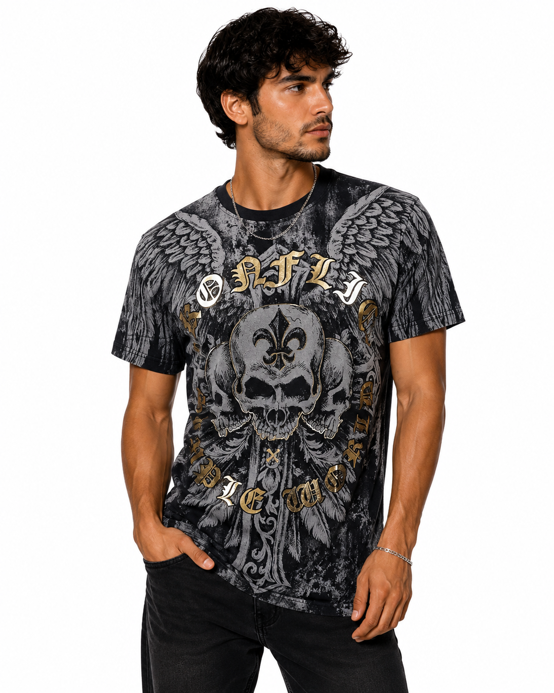 Konflic Reaper Skull Cross MMA Style Graphic T-Shirt