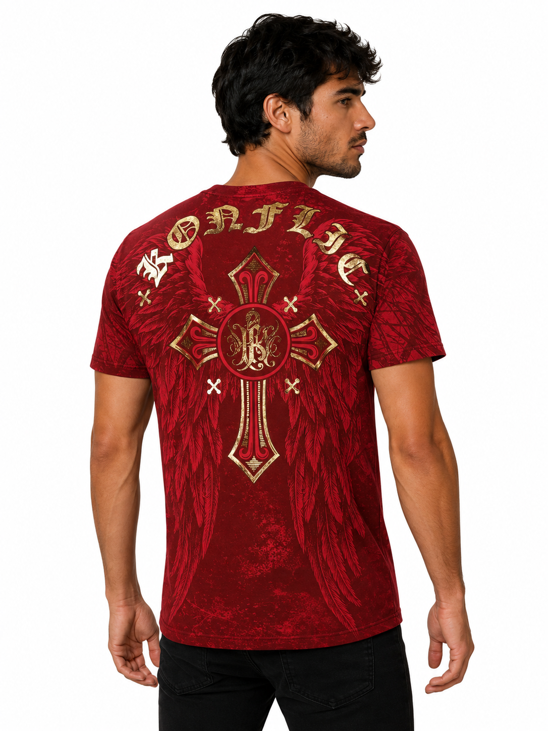 Konflic Skeleton Warrior with Wings Graphic All Over Print Men's T-Shirt "Gold Foil"