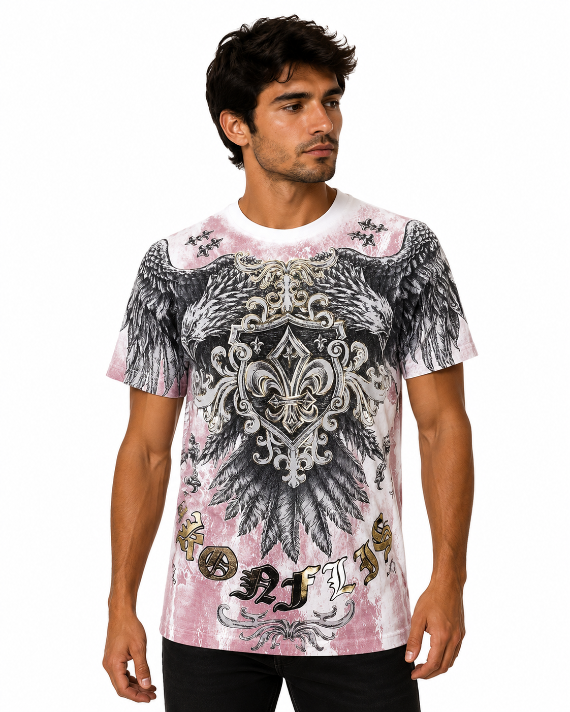 Konflic Royal Guard Shield & Eagle Wings Graphic All Over Print Men's T-Shirt "Gold Foil"