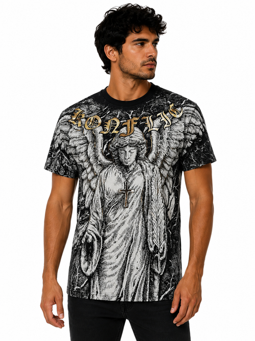 Konflic Archangel & Divine Wings Graphic All Over Print Men's T-Shirt "Gold / Silver Foil"