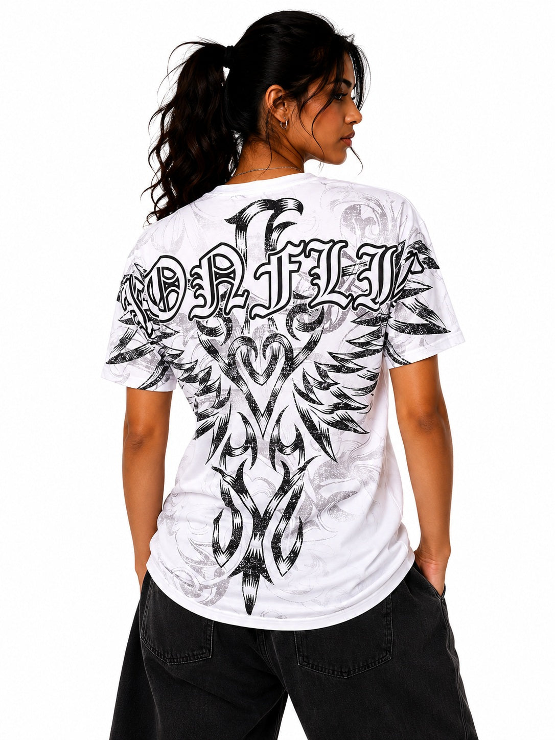Konflic Fear Less Imperial Eagle All Over Print Graphic Men's T-Shirt "Silver Foil"