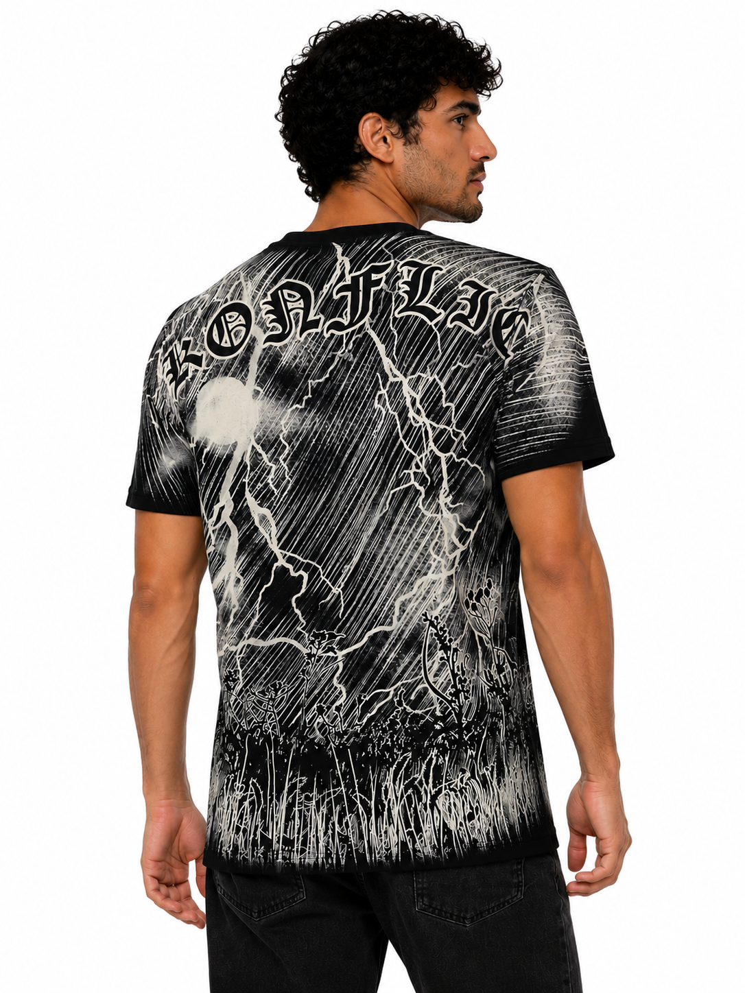 Konflic Men's Winged Grim Reaper Scythe Graphic All Over Print T-Shirt