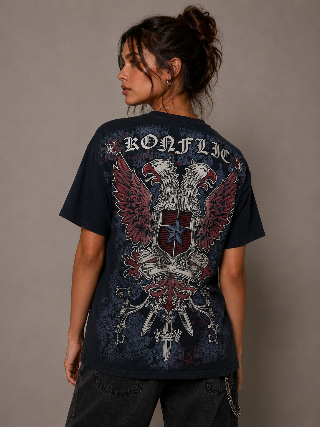 Konflic Headed Screaming Eagle Shield Graphic T Shirt
