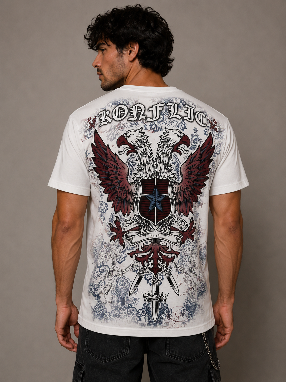 Konflic Headed Screaming Eagle Shield Graphic T Shirt