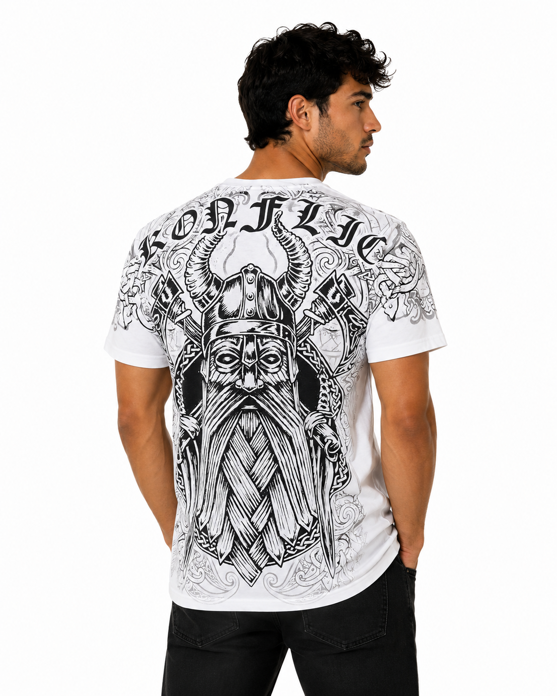 Konflic Vengeful Viking Warrior Spirit Skull Graphic All Over Print Men's T-Shirt "Gold Foil"