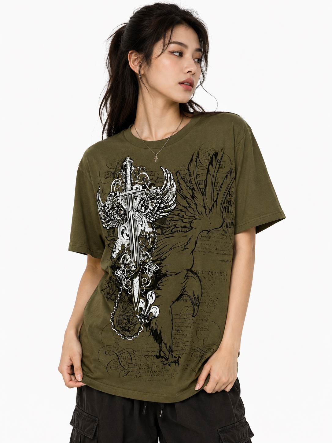 Konflic Unisex Soaring Eagle & Sword Emblem Graphic T-Shirt