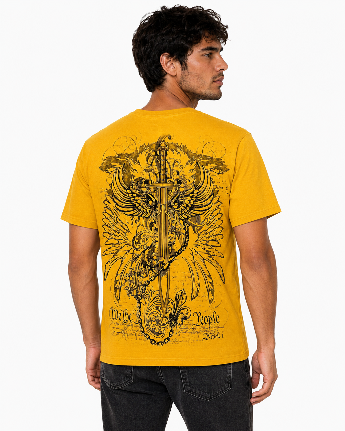 Konflic Unisex Soaring Eagle & Sword Emblem Graphic T-Shirt