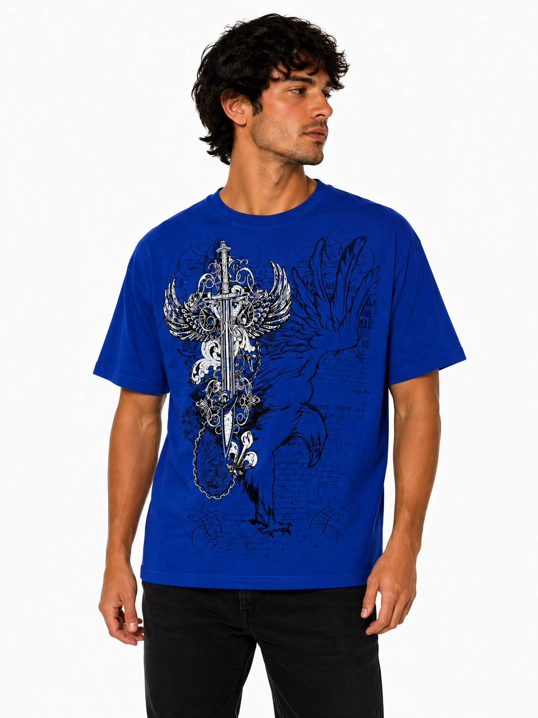 Konflic Unisex Soaring Eagle & Sword Emblem Graphic T-Shirt