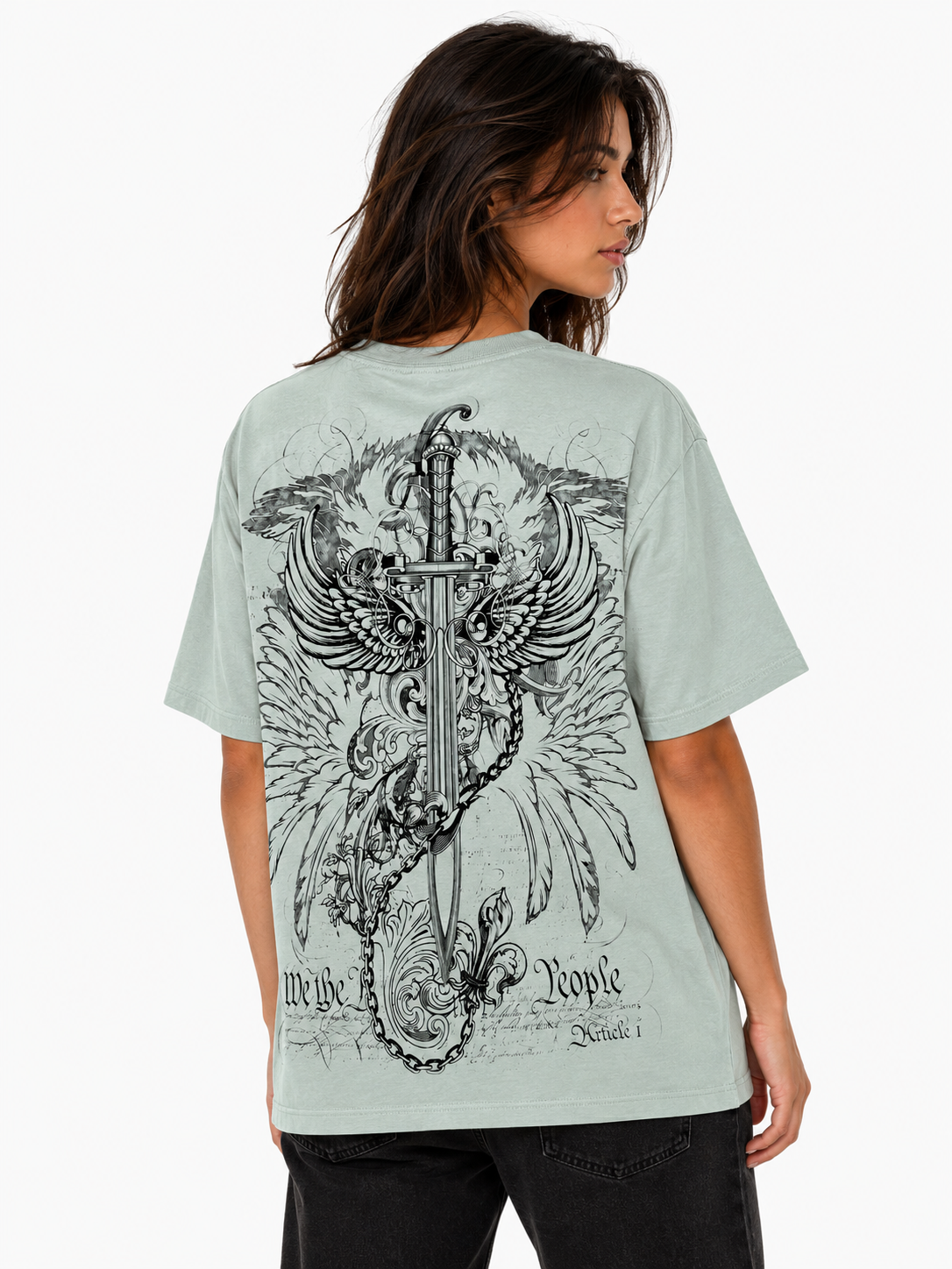 Konflic Unisex Soaring Eagle & Sword Emblem Graphic T-Shirt