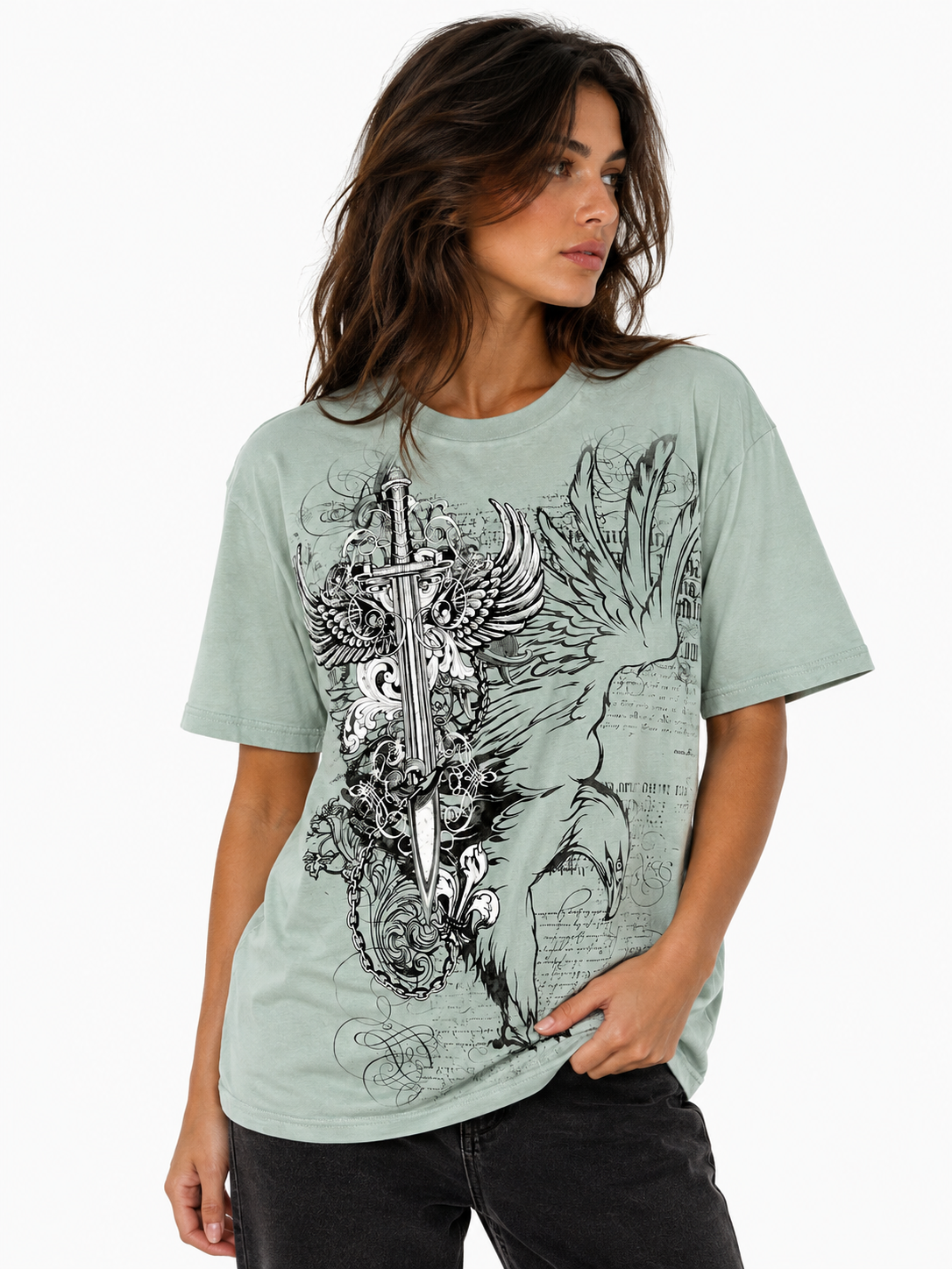 Konflic Unisex Soaring Eagle & Sword Emblem Graphic T-Shirt