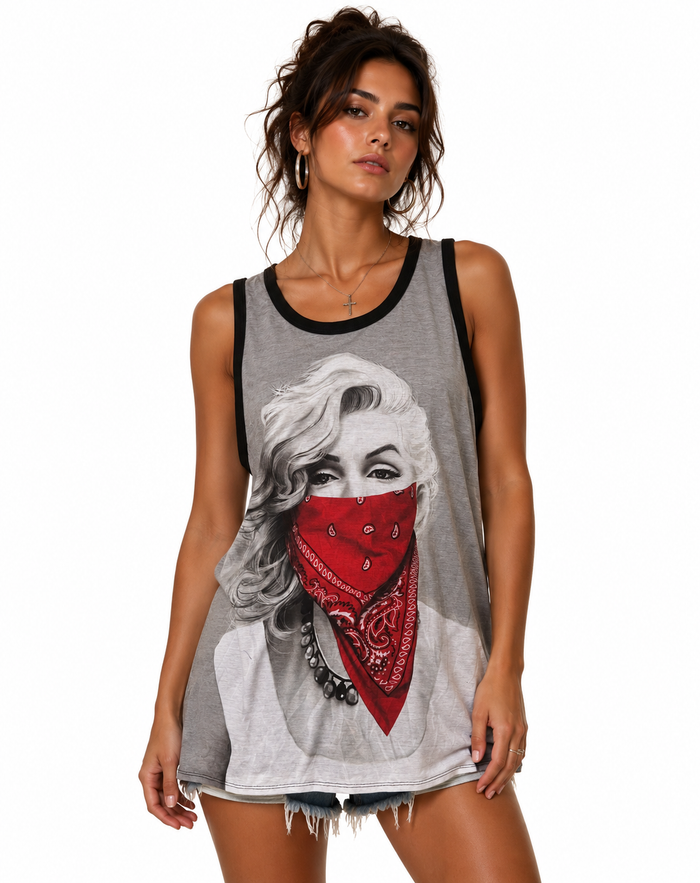 Konflic Marylin Monroe with Red Bandana Sublimation Graphic Mens Tank Tops