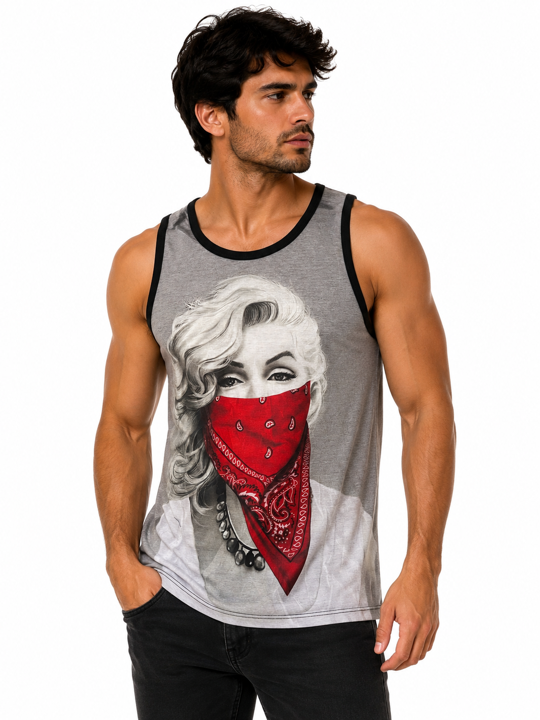 Konflic Marylin Monroe with Red Bandana Sublimation Graphic Mens Tank Tops