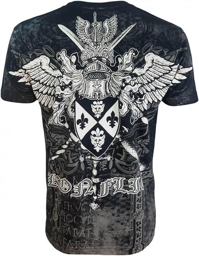 Konflic Crew Neck Cross with Crown and Eagle Wings - Konflic USA