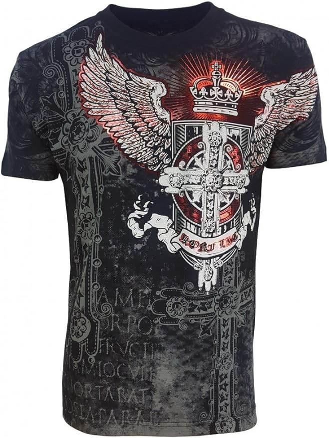 Konflic Crew Neck Cross with Crown and Eagle Wings - Konflic USA