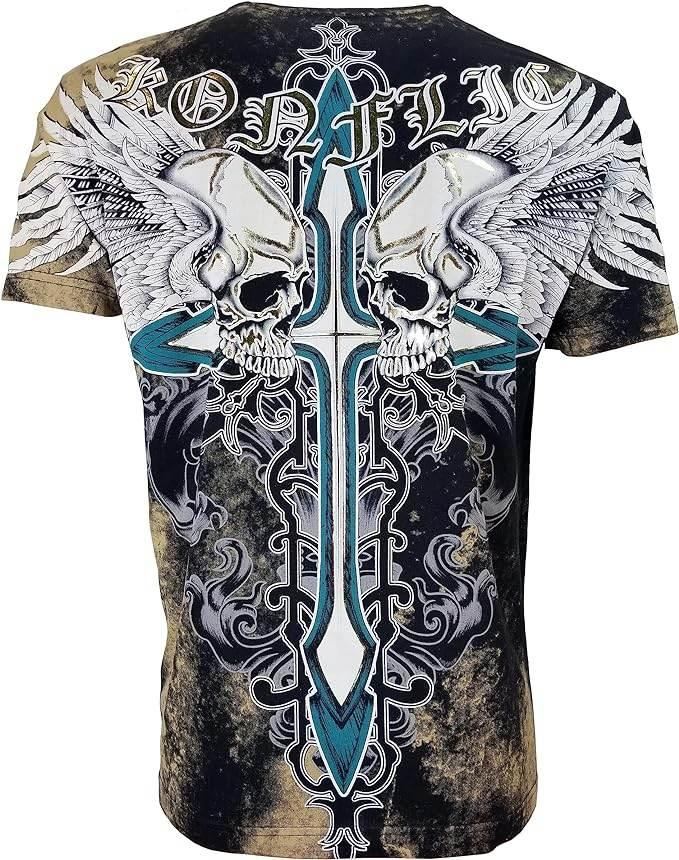 Men's Grim Reaper Skull Cross MMA Style Graphic T-Shirt - Konflic USA