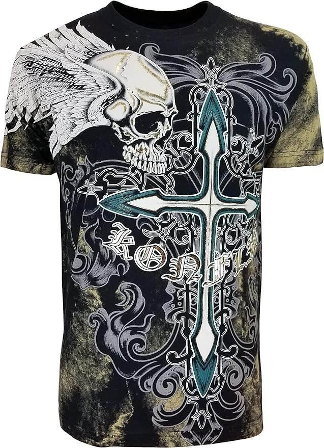Men's Grim Reaper Skull Cross MMA Style Graphic T-Shirt - Konflic USA