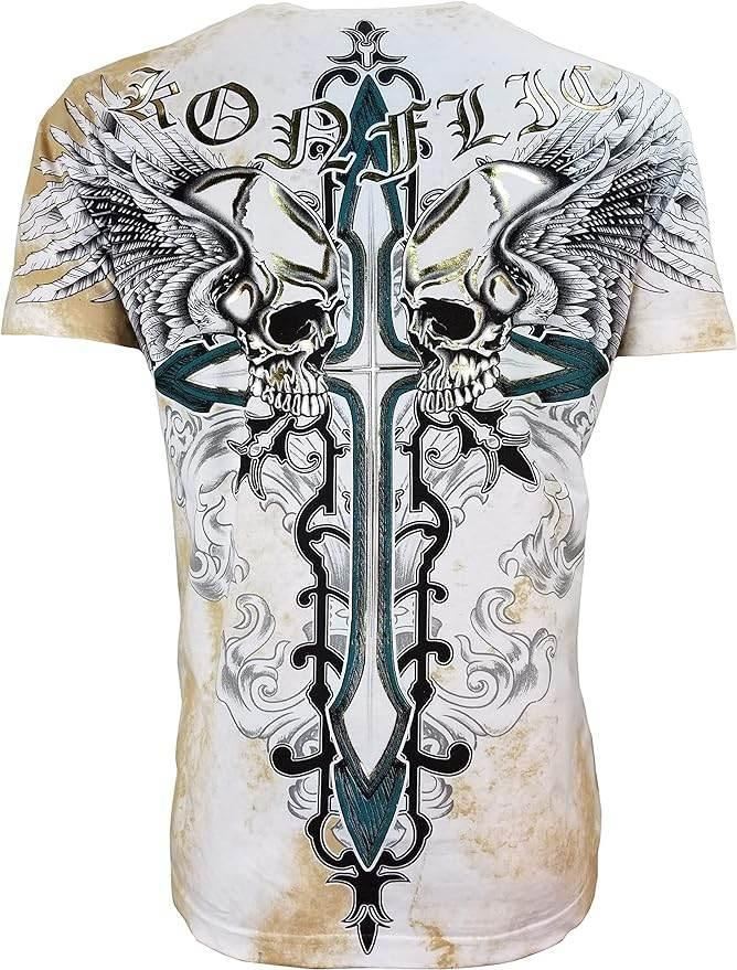 Men's Grim Reaper Skull Cross MMA Style Graphic T-Shirt - Konflic USA