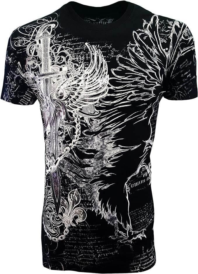Konflic Men's Eagle & Sword Graphic T-Shirt - All Over Print MMA Style Tee, Made In USA
