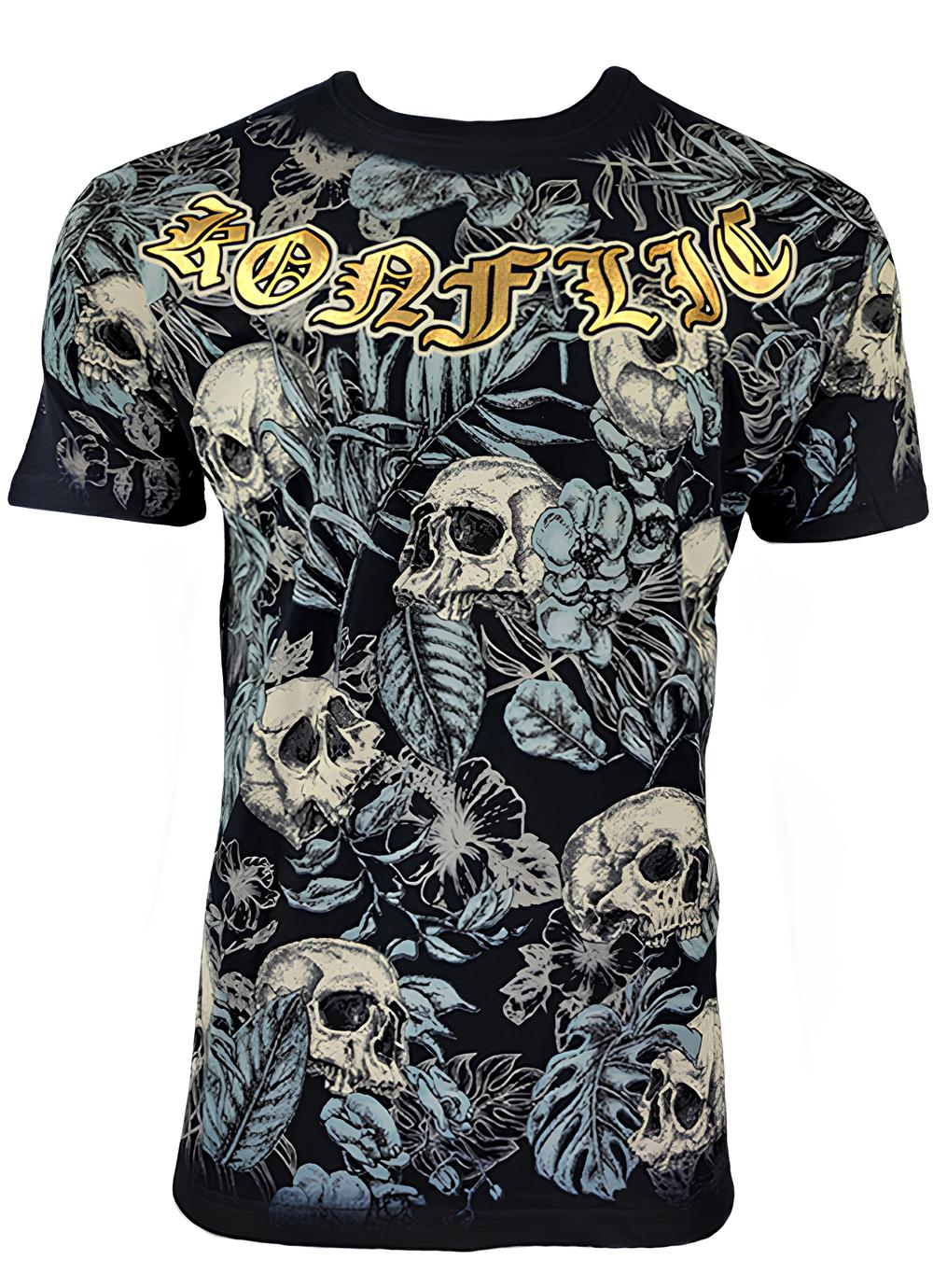 Konflic Gothic Skull Floral Graphic Tees