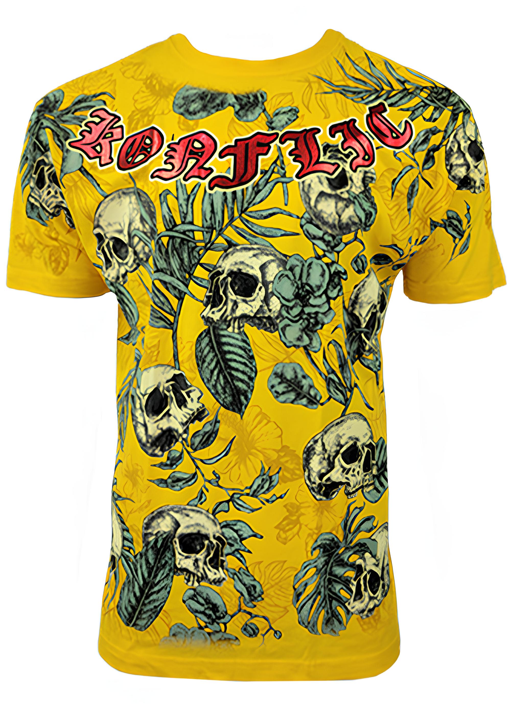 Konflic Gothic Skull Floral Graphic Tees