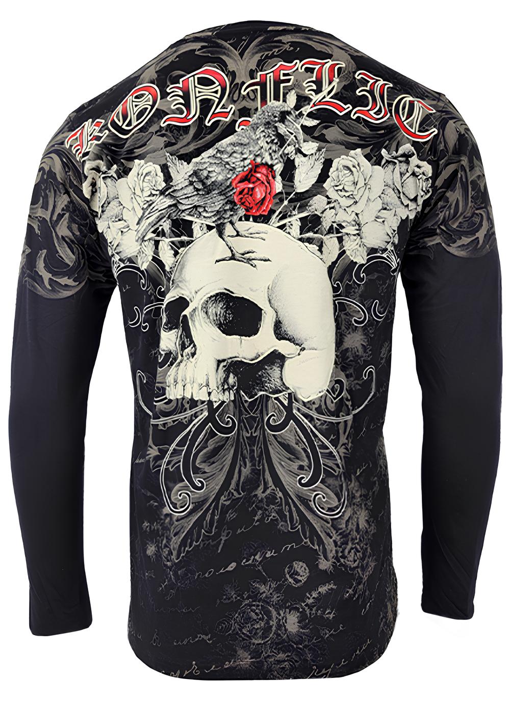 Konflic Skull And Rose Graphic Long Sleeve tee
