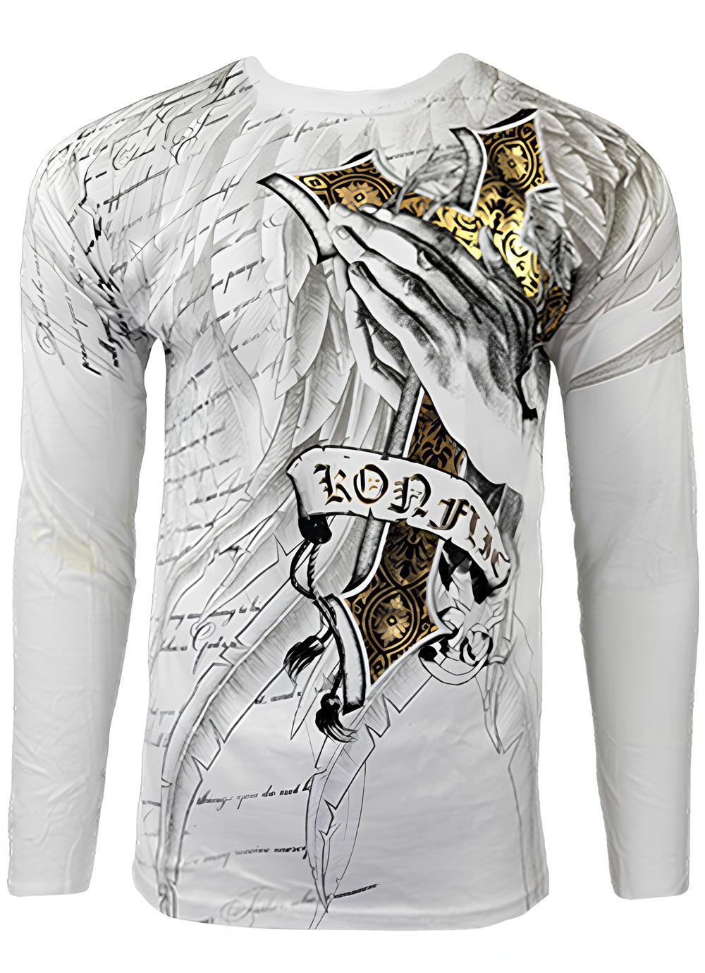 Konflic Praying Hands and Cross Graphic Long Sleeve tee