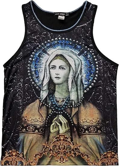 Men’s Religious Graphic Tank Top with Virgin Mary Sublimation Artwork
