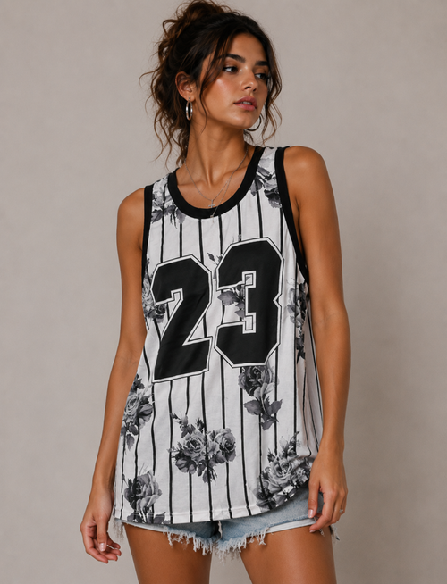 Konflic NWT Floral Stripe 23 Sublimation Graphic Mens Tank Tops