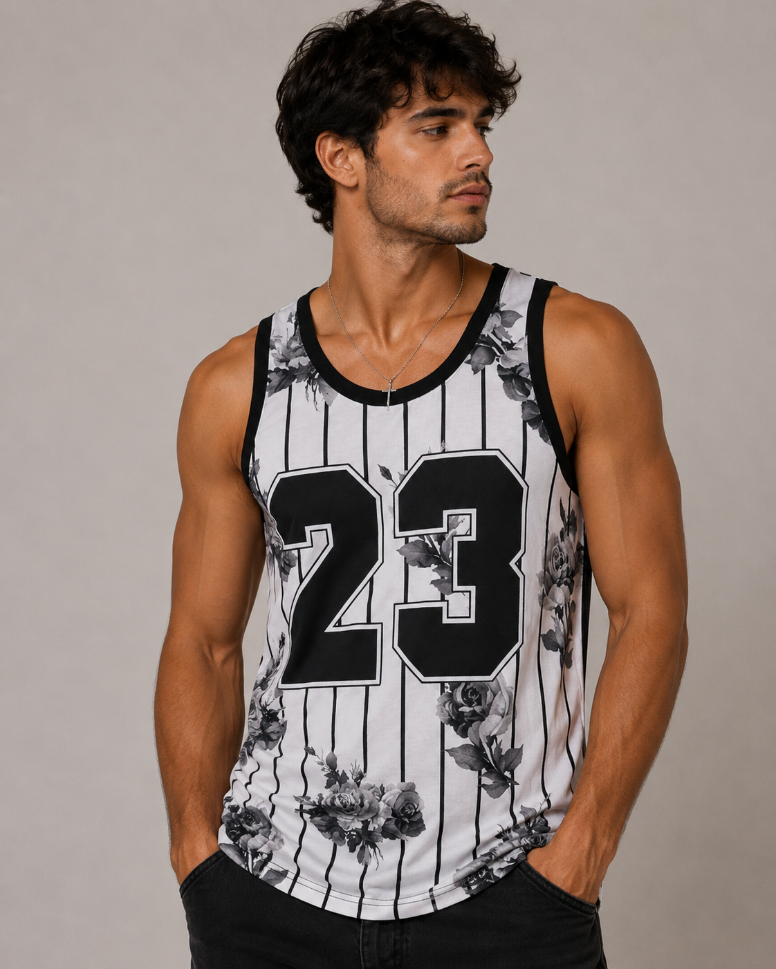 Konflic NWT Floral Stripe 23 Sublimation Graphic Mens Tank Tops